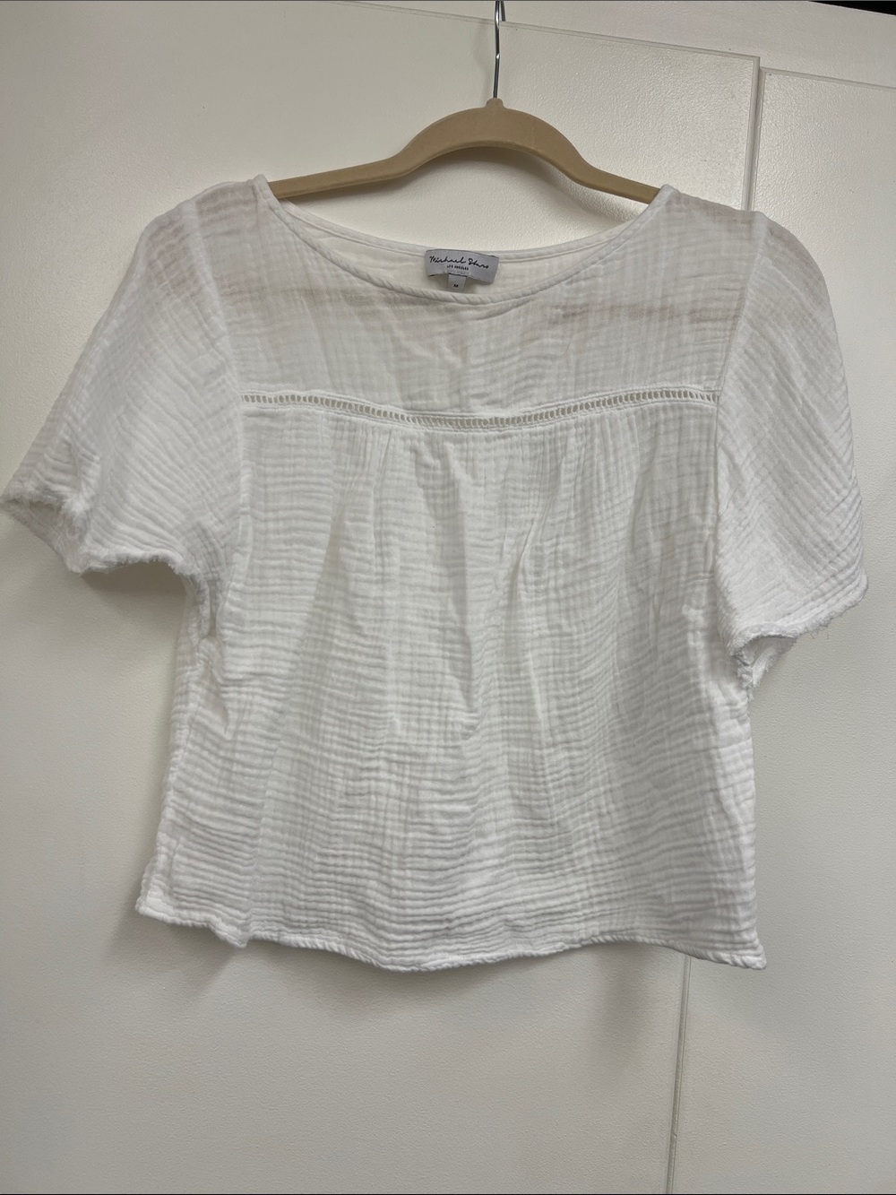 Michael Stars White Crinkle Cotton Blouse